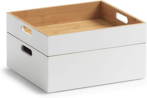 [RESIGILAT] Zeller Cutie depozitare bambus, 30 x 27 x 10,5 cm, alba