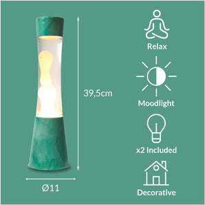 [RESIGILAT] Lampa cu lava jade, baza verde, lichid si lava alba.