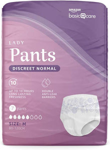 Pantaloni discreți Amazon Basic Care pentru femei, mărimea M – 4 pachete a câte 7 bucăți (28 pantaloni), albi