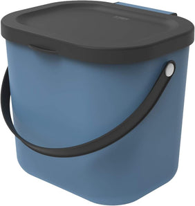 Rotho Albula Biomülleimer 6l mit Deckel und Henkel für die Küche, Kunststoff (PP) BPA-frei, blau/anthrazit, 6l (23.5 x 20.0 x 20.8 cm)