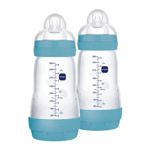 [RESIGILAT] MAM Set 2 Biberoane Easy Start Anti-Colici, 260 ml, 2+ luni, albastru deschis, autosterilizare, fără BPA