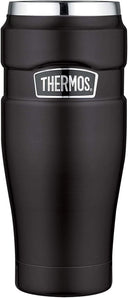 Thermos STAINLESS KING Thermobecher aus Edelstahl schwarz matt 0,47l - Coffee to Go Becher, absolut dicht, spülmaschinenfest, 7h heiß & 18h kalt, mit Haken für Teebeutel, BPA-frei