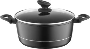 [RESIGILAT] Oala aluminiu FLORINA 5,1 l, 26 cm, capac sticla, inductie, negru