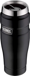 Thermos STAINLESS KING Thermobecher aus Edelstahl schwarz matt 0,47l - Coffee to Go Becher, absolut dicht, spülmaschinenfest, 7h heiß & 18h kalt, mit Haken für Teebeutel, BPA-frei