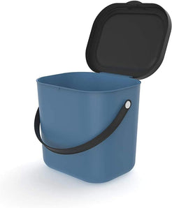 Rotho Albula Biomülleimer 6l mit Deckel und Henkel für die Küche, Kunststoff (PP) BPA-frei, blau/anthrazit, 6l (23.5 x 20.0 x 20.8 cm)