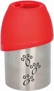 TRIXIE Flasche mit Trinknapf im Deckel - ideal für die Wasserversorgung unterwegs - spülmaschinenfest - mit Karabiner - 0,3 l - Edelstahl/Kunststoff - 24605