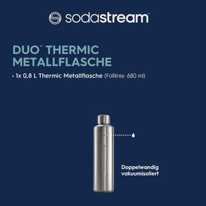 sodastream 0,8L DUO Thermic Metallflasche Edelstahl | Spülmaschinengeeignet | Kompatibel mit DUO & E-DUO | Hält bis zu 12 Stunden warm & kalt | 1er-Pack