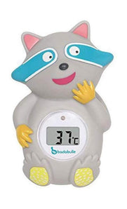 [RESIGILAT] Termometru de baie digital Badabulle Raccoon, multicolor, cu avertizare de temperatură, material moale și colțuri rotunjite