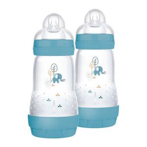 [RESIGILAT] MAM Set 2 Biberoane Easy Start Anti-Colici, 260 ml, 2+ luni, albastru deschis, autosterilizare, fără BPA