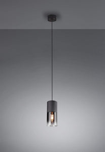 [RESIGILAT] Trio Lighting Robin, lampa suspendata, metal negru, sticla fumurie