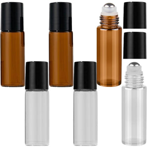 [RESIGILAT] Set 6 sticluțe rollerball pentru uleiuri esențiale – 5 ml (3 chihlimbar + 3 transparente)