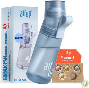 air up® Trinkflasche (600 ml) für Schule, Sport, Gym | inkl. 5 zuckerfreien Duft-Pods & Strohhalm | Wasserflasche in Blau mit Geschmack - auch für Kinder, Jungen, Mädchen | Kohlensäure-geeignet