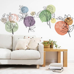 [RESIGILAT] Autocolant perete, boho flori retro colorate, pentru decor