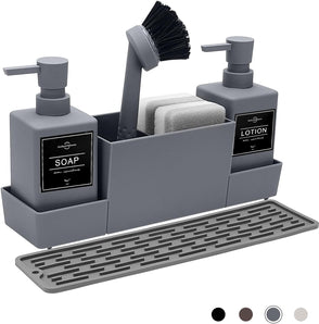 [RESIGILAT] Cautious Organizator Chiuveta 350ML, Perie, Dozator Sapun, Gri