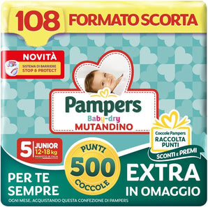 [RESIGILAT] Scutece-chilot Pampers Baby Dry Junior, 108 buc., bonus 500 puncte, absorbtie ridicata