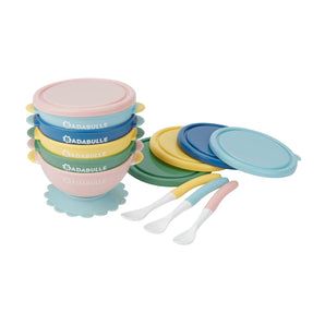 [RESIGILAT] Set 5 boluri și 3 linguri pentru bebeluși Badabulle Funcolor – antiderapante, 330 ml