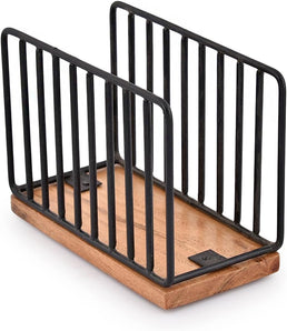 [RESIGILAT] EDHAS Suport Vertical Servetele, Fier Negru, Lemn Mango