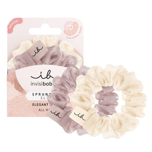 invisibobble Scrunchie Slim Hairiffic Set de 2 bucăți I Mov prăfuit & Alb murdar I Elastice de păr tip scrunchie cu spirale SLIM I Delicate cu părul, pentru coafuri elegante.