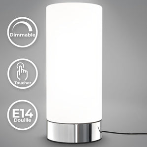 [RESIGILAT] BKLicht Lampa de noptiera, control tactil, E14, alb-crom
