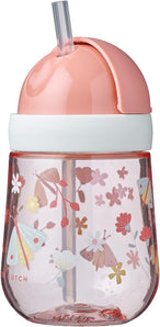 [RESIGILAT] Pahar cu pai pentru copii Mepal Mio 300 ml, rezistent la scurgeri, Flori și fluturi