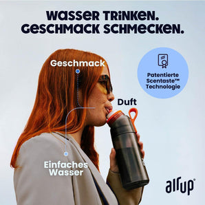 air up® Trinkflasche (600 ml) für Schule, Sport, Gym | inkl. 5 zuckerfreien Duft-Pods & Strohhalm | Wasserflasche in Blau mit Geschmack - auch für Kinder, Jungen, Mädchen | Kohlensäure-geeignet