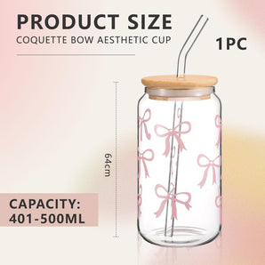 [RESIGILAT] Pahar sticla 473 ml, capac si pai, design funda cocheta