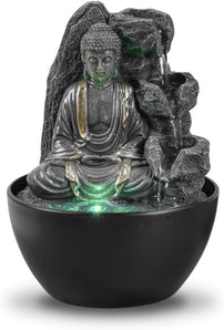 [RESIGILAT] Fântână de interior Zen Light cu Buddha și lumină LED, din rășină, cu pompă silențioasă