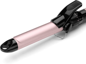 Ondulator BaByliss 25mm – înveliș Satin Touch, 10 trepte de căldură, instrument de styling profesional cu suport integrat, negru și roz, C325E