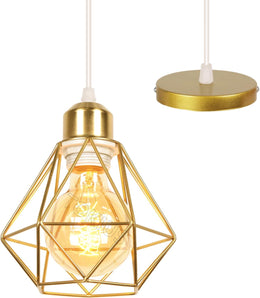 [RESIGILAT] Lampa de tavan E27, design vintage tip colivie, metal auriu, max. 40–60W