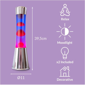 [RESIGILAT] Lampa cu lava rosu si mov, baza argintie, dimensiuni 11x11x39.5