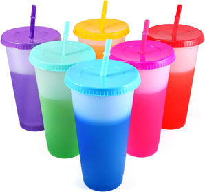 [RESIGILAT] Pahare plastic cu pai si capac, 710 ml, 6 bucati