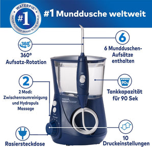 [RESIGILAT] Dus bucal Waterpik Ultra, 99,9% placa, 7 accesorii, Albastru