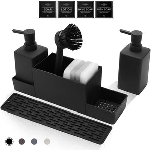 [RESIGILAT] Distribuitor săpun lichid negru mat 350ML cu organizator pentru bucătărie