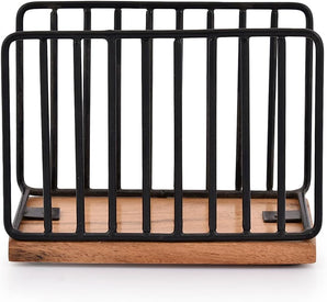 [RESIGILAT] EDHAS Suport Vertical Servetele, Fier Negru, Lemn Mango