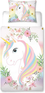 MUSOLEI Bettbezug Einhorn 120x150cm, Mädchen, Kinder, Rosa, 3D-Motiv, Bedruckt, Bettwäsche für Einzelbett, aus Mikrofaser, mit Reißverschluss mit Kissenbezug, 40x60cm, Geschenk für Party