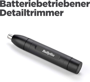 Trimmer pentru nas și urechi BaByliss – Sistem precis cu 2 lame, funcționare pe baterii, din oțel inoxidabil, ușor de curățat cu accesorii detașabile, Negru, E650E