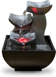 Zen'Light - Zimmerbrunnen Boro Wasserfall Zen relaxend mit farbigem LED-Licht- Dekoration Wohnzimmer, Schlafzimmer, Büro - Meditation und Entspannung - Tischbrunnen Geschlossener Kreislauf - H 18cm