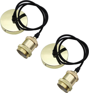 [RESIGILAT] 2 buc lampa metalica suspendata E27, cablu 100 cm, aurie