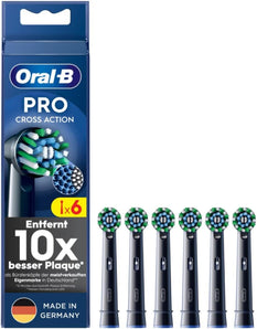 Oral-B Pro CrossAction – Rezerve Originale pentru Periuță de Dinți Electrică – Curățare Superioară, Periuțe de Schimb cu Peri Inovatori în X, Capete de Periuță – Negru, 6 Bucăți