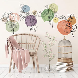 [RESIGILAT] Autocolant perete, boho flori retro colorate, pentru decor