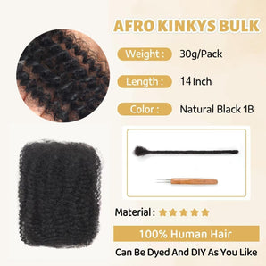Alaleibaby Afro Kinkys Echthaar, 35,6 cm, 1 Bündel, 100 % Echthaar, für Draedlock-Extensions, Reparatur-Locks, 1 Bündel