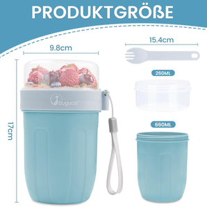 [RESIGILAT] Muesli Cup Bugucat 660ML albastru, portabil, fara scurgeri