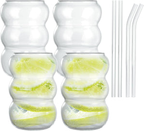 [RESIGILAT] Set 4 pahare cu bule 550 ML cu 4 paie si perie