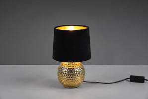[RESIGILAT] Lampa de masa Sophia, baza ceramica aurie, abajur negru