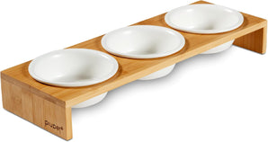 [RESIGILAT] PiuPet Boluri Ceramice, 235 ml, Set 3, Alb, Suport Bambus