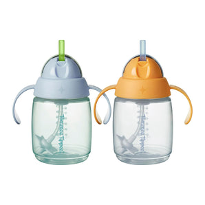 [RESIGILAT] Pahar Tommee Tippee cu pai 240 ml, 2 bucati, albastru portocaliu