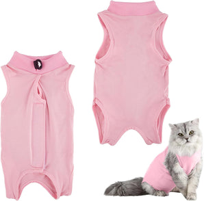 [RESIGILAT] Costum recuperare pisici, salopeta post-operatorie, roz, S