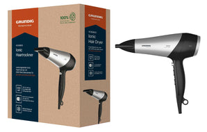 Uscător de păr GRUNDIG HD 6080 B, 2200W, cu ionizare, 3 trepte de temperatură, 2 trepte de viteză, jet de aer rece. Dispune de înveliș ceramic și cablu de 1,8m. Culoare: negru/argintiu.