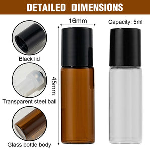 [RESIGILAT] Set 6 sticluțe rollerball pentru uleiuri esențiale – 5 ml (3 chihlimbar + 3 transparente)
