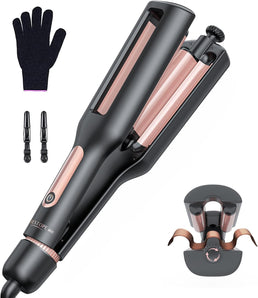 22/25/32/38mm Einstellbar Welleneisen für Haare - 4 In 1 Lockenstab für Beach Waves/Natürlich Wellen/Wasserwellen/Mermaid Waves, 3 Fässer Welleneisen, Anzeige, 4 Temperaturen(140-210°C), Rose Gold